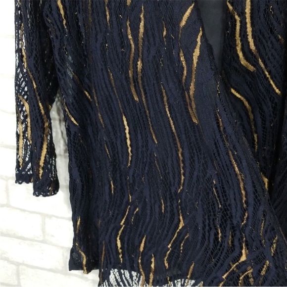 Chicos travelers blue/gold open cardigan size 2 - Picture 5 of 7